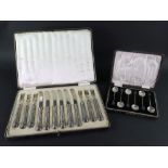 A cased set of six pairs of silver handl