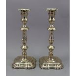 A pair of George II style silver candlesticks, Fordham & Faulkner, Sheffield 1907,
