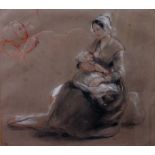 Circle of David Wilkie, Mother and child, coloured chalks, 25cm x 27.5cm.