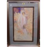 C** M** (early 20th century), An elegant lady, watercolour, signed with monogram, 49cm x 27cm.