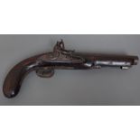 A late 18th century fintlock pistol engraved 'Wilson London' with octagonal steel barrel,