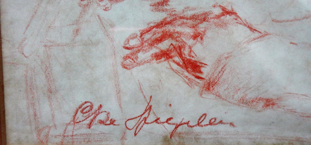 Cecile de Spiegeleir (b.1931), Portrait sketch, red chalk, signed, 25cm x 18.5cm. - Image 2 of 2