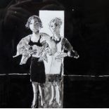 John Barnicoat (b.1924), Two women, pen and ink, dated 10/06/02, 25cm x 25cm.