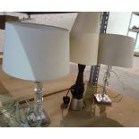 A pair of glass table lamps and a stained beech lamp, (3).