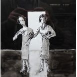 John Barnicoat (b.1924), Two women, pen and ink, dated 20/11/01, 25cm x 25cm.