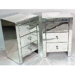 A pair of Brighton mirrored three drawer bedside chests, 40cm wide x 66cm high, (2).