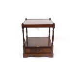 A George III style mahogany single drawer two tier side table, 46cm wide x 55cm high.