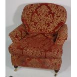 A 20th century red and gold upholstered three seater sofa,