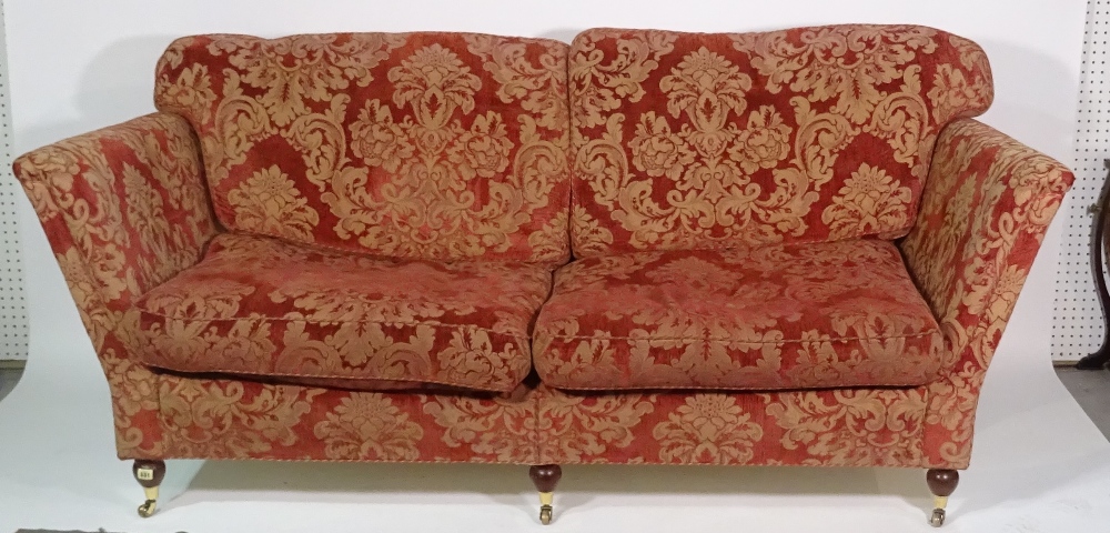 A 20th century red and gold upholstered three seater sofa, - Image 2 of 2