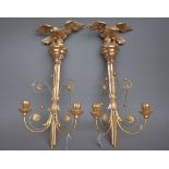 A pair of Empire style giltwood two branch wall appliques, modern,