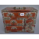 A Chinese brass mounted hardwood table cabinet with four irregular drawers, 30cm wide,
