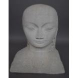 A carved limestone bust, mid-20th century, Art Deco style Asian female, unsigned, 42cm high.