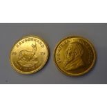 Two Krugerrands 1974 and 1975, (2).