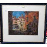 Thomas Brown Clark (1895-1983), Continental town scene, pastel, signed, 30cm x 37cm.