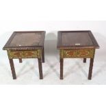 A pair of African hardwood brass studded single drawer low side tables, 53cm wide x 48cm high, (2).