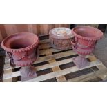 Garden statuary, comprising; a pair of terracotta circular plinths,