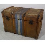 An early 20th century canvas and bentwood luggage trunk, 100cm wide x 68cm high.