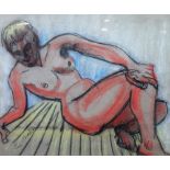 Attributed to Elisee Maclet (1881-1962), Reclining nude, colour chalks, bears a signature,