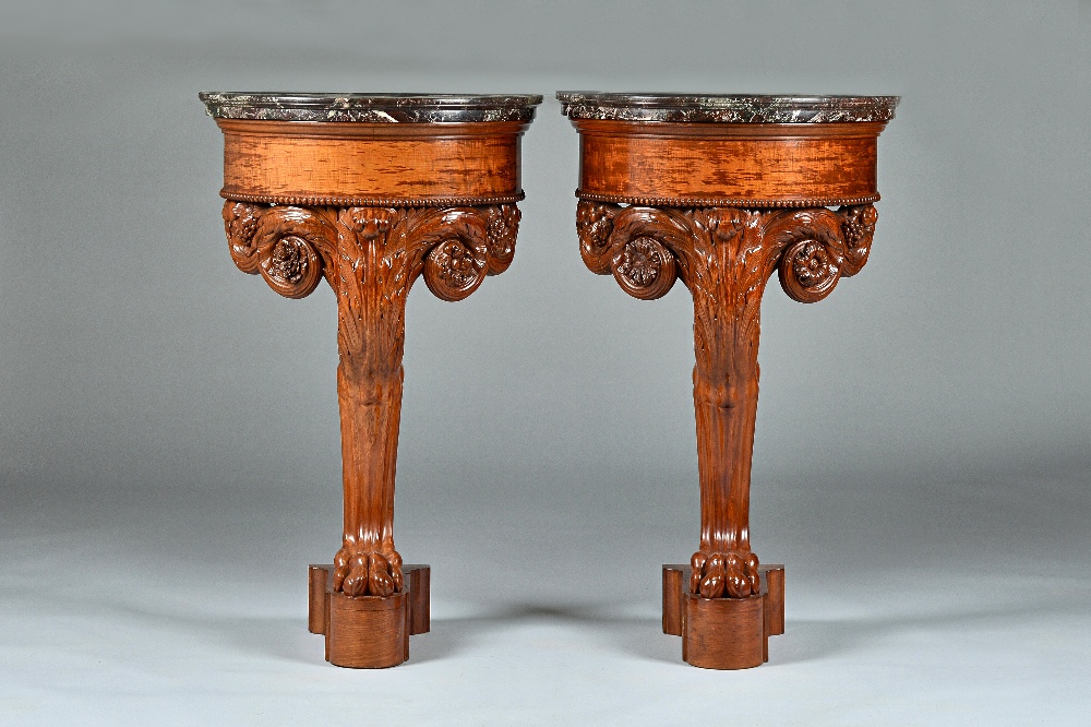 A pair of Louis Philippe mahogany consoles by Jacob-Desmalter,