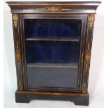 A Victorian ebonised and inlaid pier cabinet with single glazed door, 84cm wide x 106cm high.