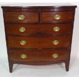 A late Regency mahogany bowfront chest of two short and three long graduated drawers,