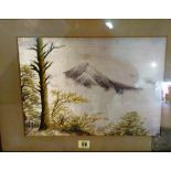 Three Japanese embroidered landscape pictures, 20th century, 26cm. by 36cm.