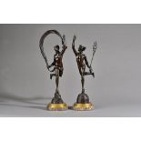 After Giambologna, a pair of Italian bronze figures, depicting Mercury and Venus, circa 1880,