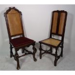 An 17th century and later walnut high back side chair, 50cm wide x 113cm high,