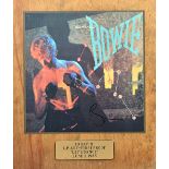 DAVID BOWIE: Presentation Plaque of Album Artwork, First Proof 'Let's Dance',