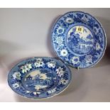 A mixed quantity of mostly early 19th century blue and white transfer print decorated plates and