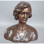 Antonio Amorcasti, a Continental bronze bust of a lady, signed and dated 1924 to the cast,