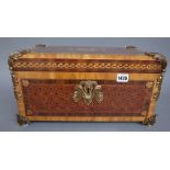 A Maitland Smith marquetry inlaid mahogany table chest with gilt metal embellishments, 44cm wide.