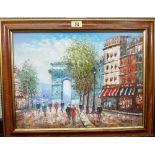 Caroline Burnett (20th century), View near The Arc de Triomphe, Paris, oil on canvas, signed,