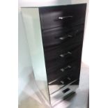 A Brighton mirrored chest of six short drawers, 51cm wide x 119cm high.