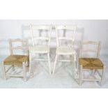 A set of four white painted bar back dining chairs and a pair of white painted child's chairs with