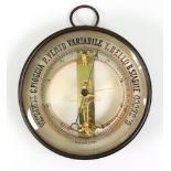 A French gilt metal drum cased barometer, 17cm diameter.