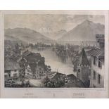 A collection of eight prints and engravings including; Thun, Osborne House, Isle of Wight,