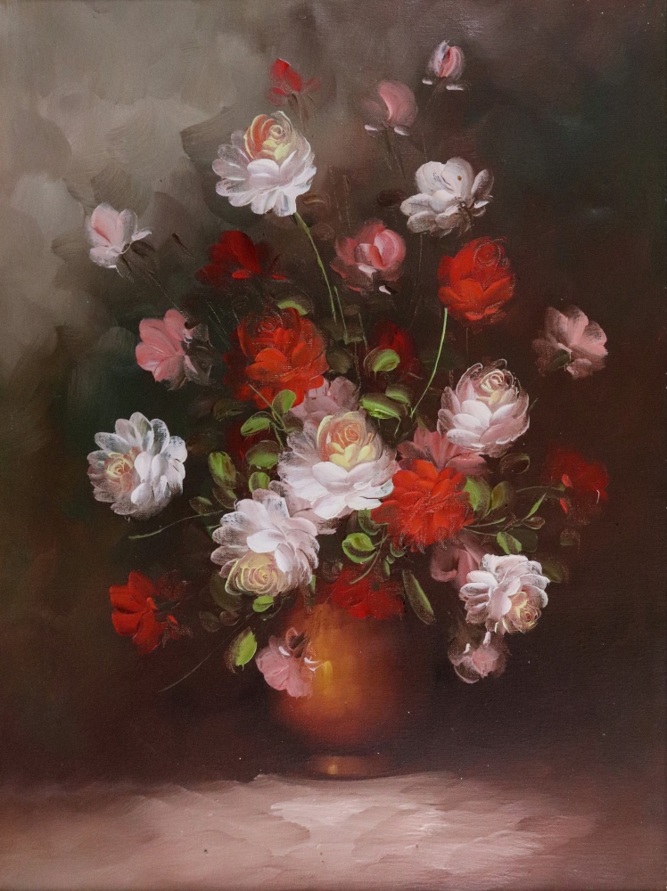 English School, 20th Century, Still life of flowers, oil on canvas, 60 x 44cm.