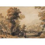 English School, 19th Century, Figures in a landscape, and another, a pair, watercolour, 13 x 18cm,