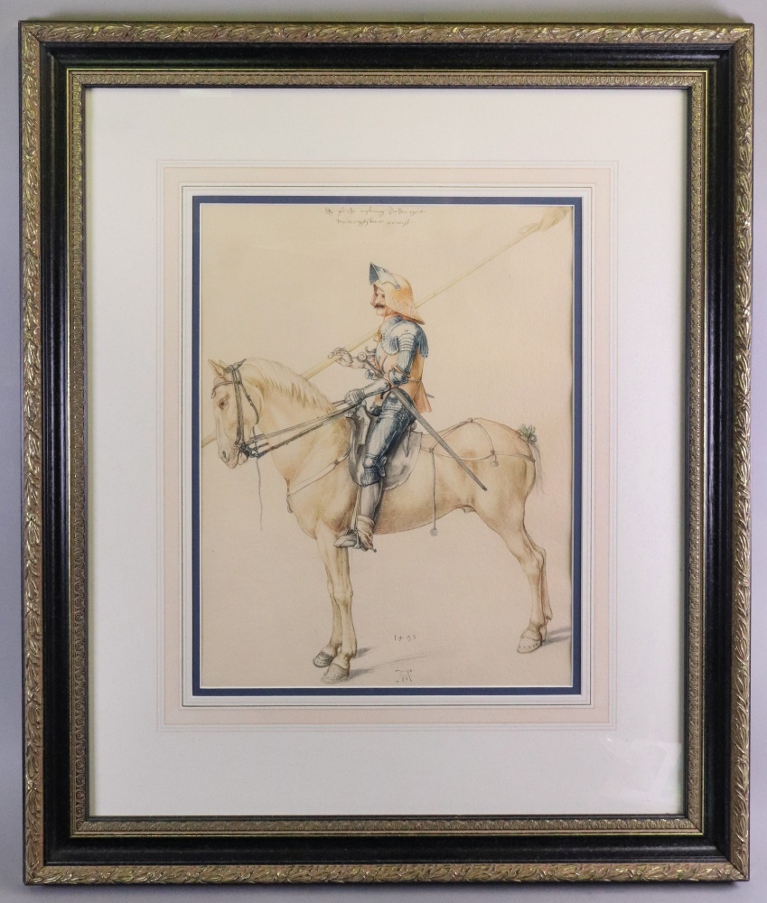 A colour reproduction print of a knight on horseback, possibly Don Quixote, 39 x 30cm, - Image 2 of 4