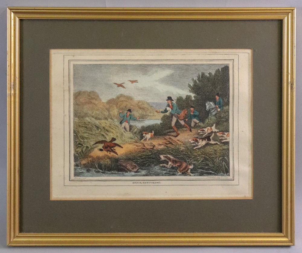 A set of four colour engravings; Heron Hawking, Pheasant Hawking, - Image 5 of 5