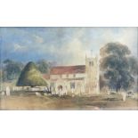 English School, 19th Century, Three figures outside Twyford church, watercolour, 31 x 51cm.