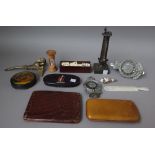 A quantity of collectables including a set of early 19th century pocket scales in a painted metal
