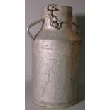 LP10; a metal milk churn, chained lid above twin handles, 52cm high.