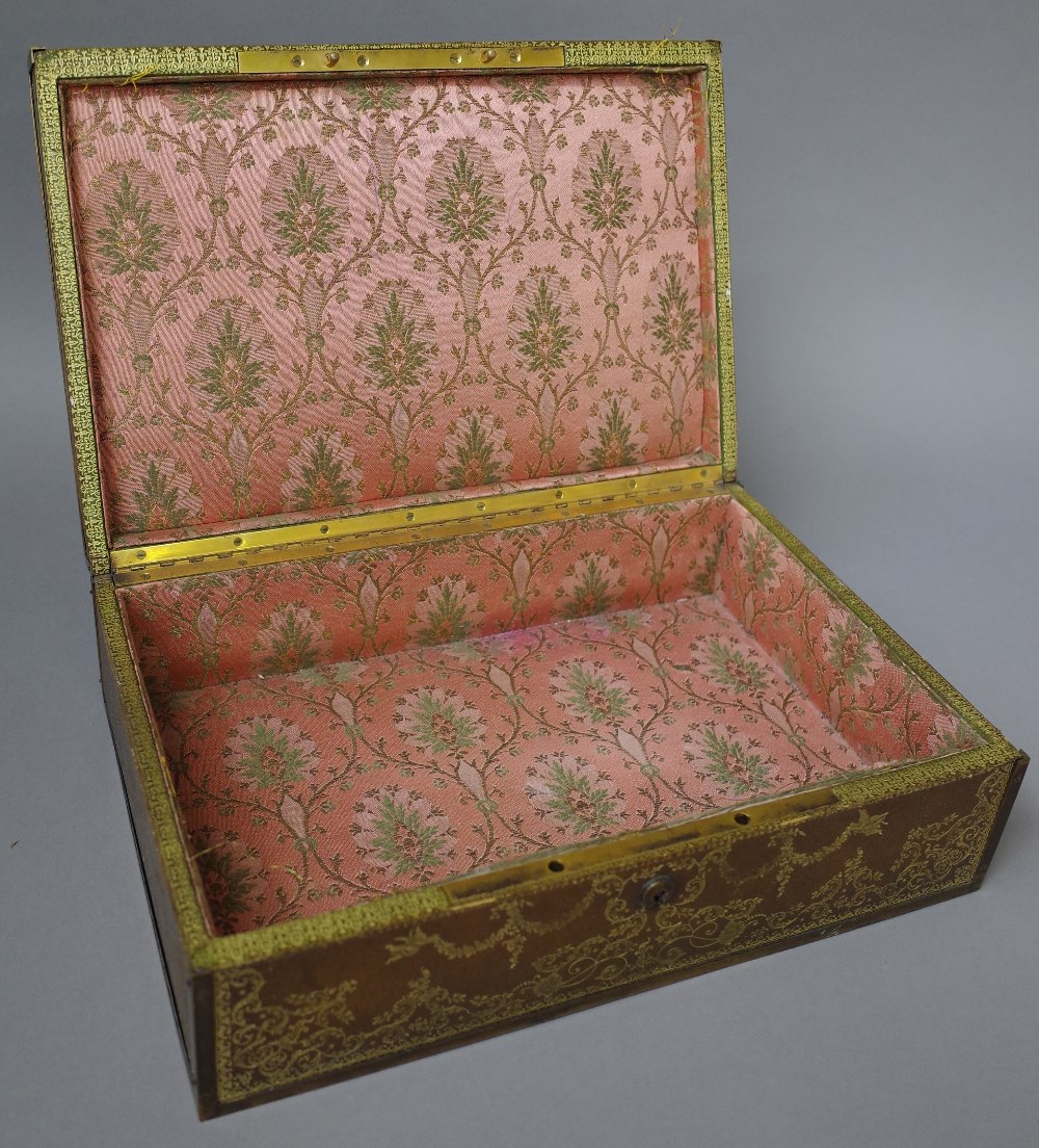 A French leather bound box, late 19th century, foliate embossed, - Image 3 of 3