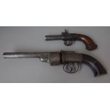 An early 19th century Continental percussion action six shot revolver pistol,