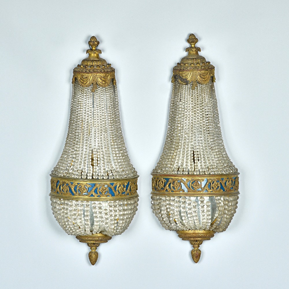 A pair of French gilt brass cascade wall appliques, late 19th century,