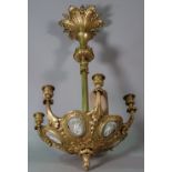 A gilt metal renaissance style chandelier inset with porcelain plaques, 66cm high.