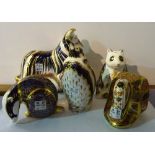 Five Royal Crown Derby Imari paperweights of animals comprising a rough collie, a panda, a snake,