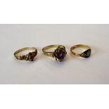 A gold, black enamel and half pearl set mourning ring, detailed 9 CT,